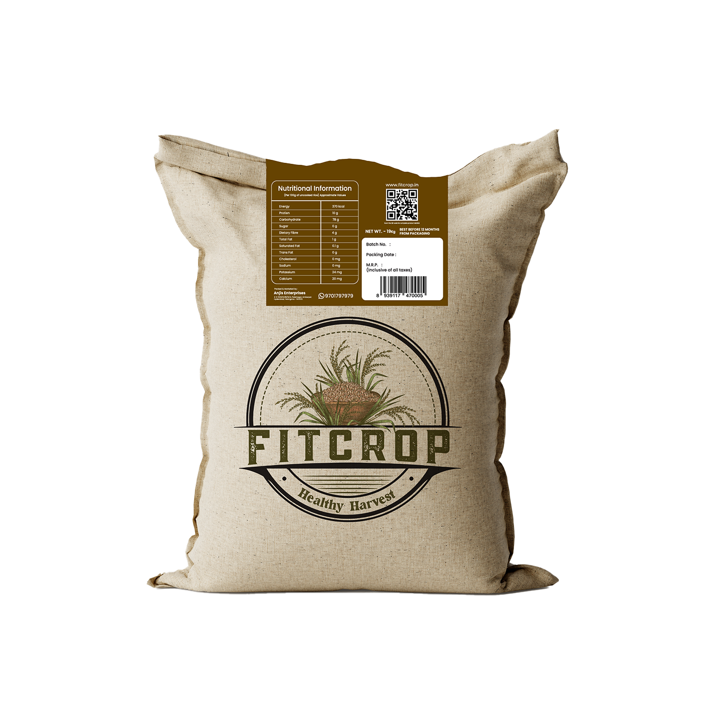 FitCrop Low GI Rice Bulk Pack 19 kg | NABL Lab-Certified GI Below 55 | Best Value Diabetic Rice | Buy Healthy Rice in Bulk India