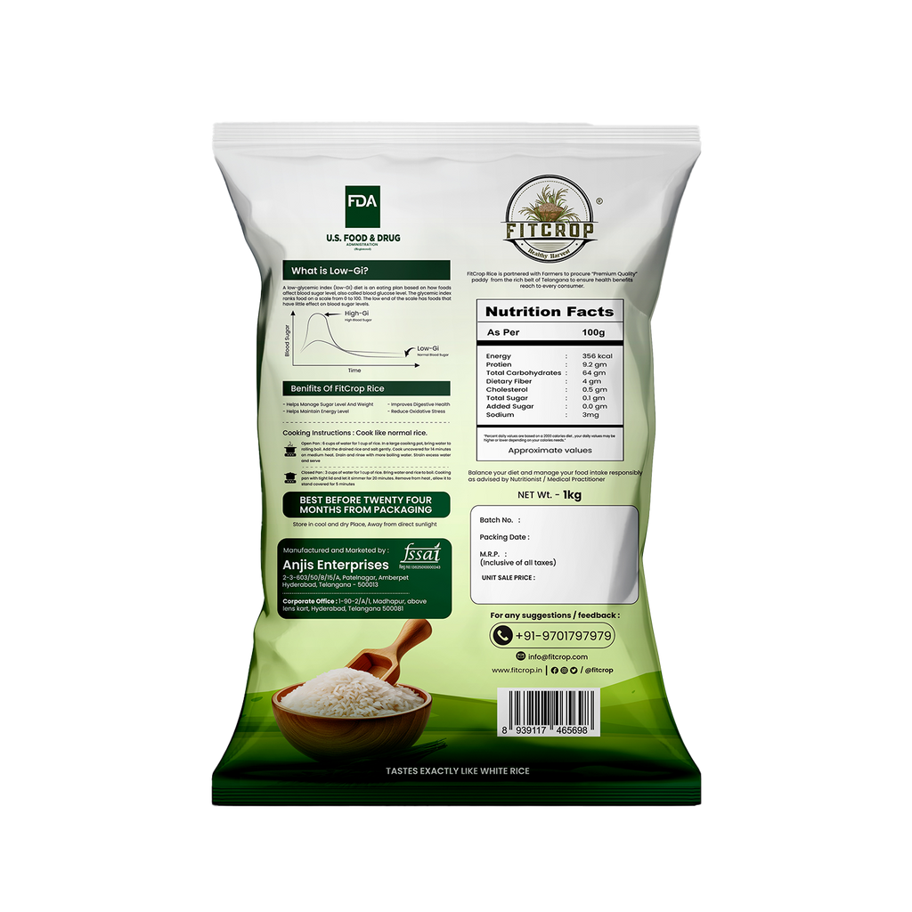 FitCrop Low GI Bio-Fortified Rice | High Zinc & Protein | NABL Certified GI Below 55 | Immunity-Boosting Diabetic Rice India