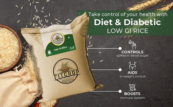 FitCrop diabetic rice 19kg health benefits infographic India